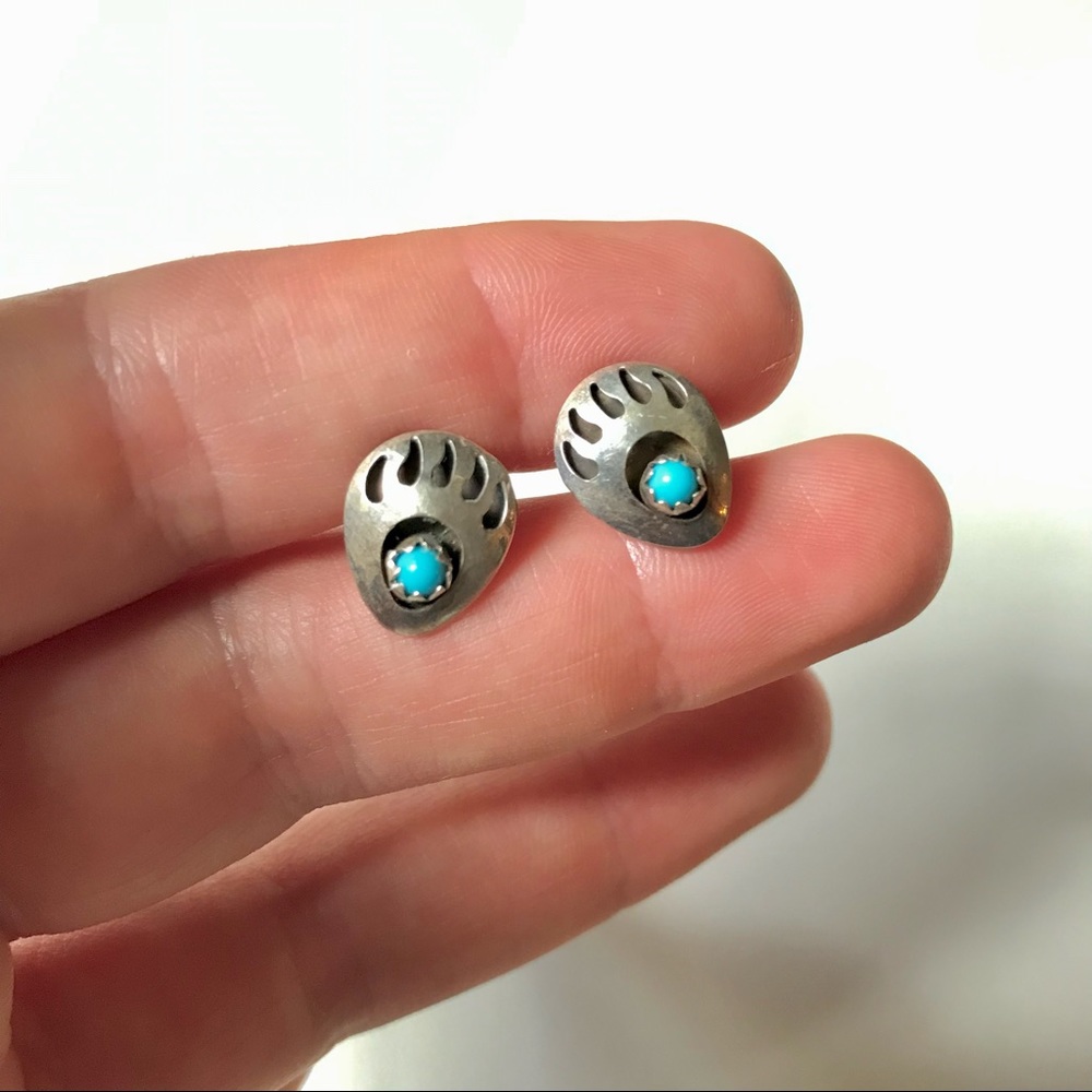 Turquoise Bear Paw Sterling Silver Post Earrings